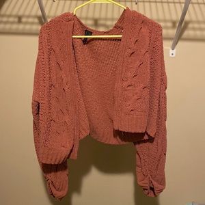 Cropped cable-knit cardigan sweater